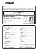 Предварительный просмотр 2 страницы Echo SRM - 2400SB Operator'S Manual