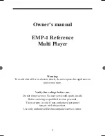 Preview for 2 page of ELECTROCOMPANIET EMP Owner'S Manual