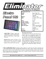 Preview for 1 page of Eliminator Lighting Electro Panel 192 User Manual