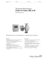 Предварительный просмотр 1 страницы Endress+Hauser Proline Promass 80E Technical Information