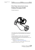 Предварительный просмотр 1 страницы Endress+Hauser Proline Promass E 200 Brief Operating Instructions