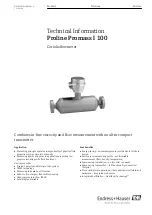 Предварительный просмотр 1 страницы Endress+Hauser Proline Promass I 100 Technical Information