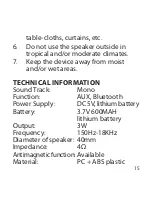 Предварительный просмотр 15 страницы envivo Bluetooth Disco Speaker User Manual