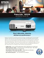 Предварительный просмотр 1 страницы Epson PowerLite 1850W Specification