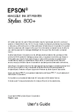 Preview for 2 page of Epson Stylus 800 Series User Manual