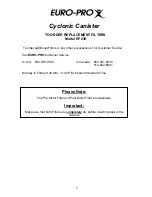 Preview for 9 page of Euro-Pro CYCLONIC CANISTER EP239 Use And Care Instructions Manual