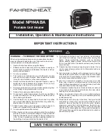 Fahrenheat NPH4ABA Installation, Operating,  & Maintenance Instructions предпросмотр