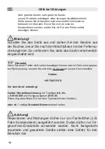 Preview for 14 page of Fakir Prestige Twister TVC 14 User Manual