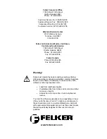 Preview for 26 page of Felker FTS-15 Operating Instructions And Parts List Manual