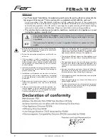 Preview for 2 page of Fer FERtech 18 OV Instructions For Use, Installation And Maintenance