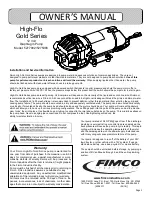 Предварительный просмотр 1 страницы Fimco High-Flo Gold Series Owner'S Manual