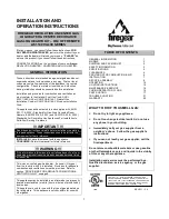 Preview for 1 page of Firegear AF-1100 VALVE SERIES Installation And Operation Instructions Manual