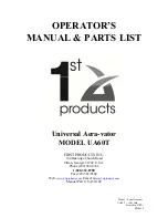 Предварительный просмотр 1 страницы First Products UA60T Operator'S Manual & Parts List