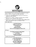 Предварительный просмотр 1 страницы Ford Mystique Owner'S Manual