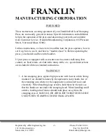 Предварительный просмотр 2 страницы Franklin Manufacturing Corporation 5000 Series Operating Instructions Manual