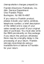 Preview for 71 page of Franklin MWD-480 User Manual