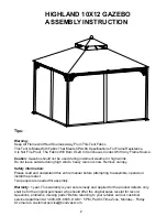 Preview for 2 page of Garden Oasis HIGHLAND 10X12 GAZEBO Owner'S Manual