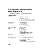 Preview for 1 page of Gateway 400SD4 Specifications