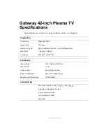 Предварительный просмотр 1 страницы Gateway 42-inch Specifications