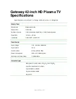 Предварительный просмотр 1 страницы Gateway HD Plasma TV Specifications