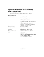 Preview for 1 page of Gateway M405 Specifications