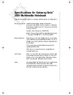 Preview for 1 page of Gateway Solo 2500 Specifications