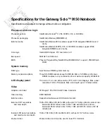 Gateway Solo 9150 Specifications preview