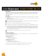 Gavita GAN Electronic 750 W Manual preview