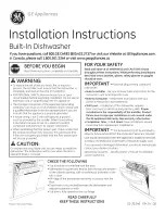 Preview for 1 page of GE PDT760SIF1II Installation Instructions Manual