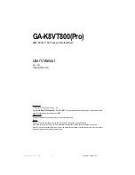 Preview for 1 page of Gigabyte GA-K8VT800(Pro) User Manual