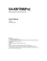 Preview for 1 page of Gigabyte GA-K8VT800 User Manual