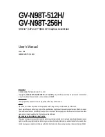 Предварительный просмотр 1 страницы Gigabyte GV-N98T-256H User Manual