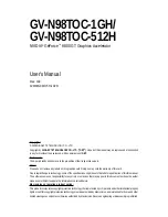 Предварительный просмотр 1 страницы Gigabyte GV-N98TOC-1GH User Manual