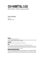 Предварительный просмотр 1 страницы Gigabyte GV-N98TSL-1GI User Manual