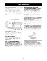 Предварительный просмотр 5 страницы Goldstar MV1604ST Owner'S Manual & Cooking Manual