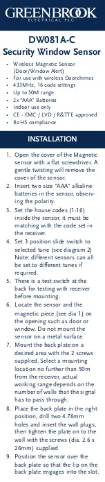 Предварительный просмотр 1 страницы GreenBrook DW081A-C Manual