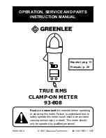 Greenlee 93-808 Operation, Service And Parts Instruction Manual предпросмотр