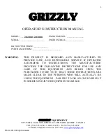 Preview for 1 page of Grizzly 202 000 Operator'S Instruction Manual