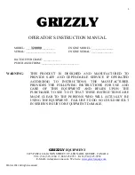 Preview for 1 page of Grizzly 320 000 Operator'S Instruction Manual