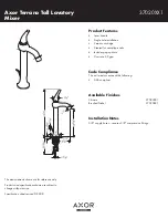 Предварительный просмотр 1 страницы Grohe Axor Terrano Tall Lavatory Mixer 37020XX1 Specification Sheet