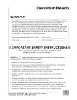 Preview for 3 page of Hamilton Beach P100N30AP-S3B Owner'S Manual