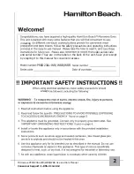 Preview for 3 page of Hamilton Beach P90D23AL-WR Owner'S Manual