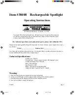 Предварительный просмотр 1 страницы Harbor Freight Tools 38408 Operating Instructions