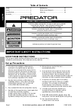 Preview for 2 page of Harbor Freight Tools PREDATOR 59206 Owner'S Manual & Safety Instructions