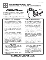 Hayward Power-Flo LX Installation And Operating Instructions preview