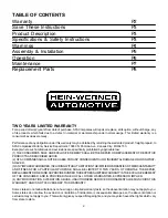 Preview for 2 page of HEIN-WERNER AUTOMOTIVE HW93350 Operating Instructions & Parts Manual