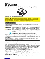 Предварительный просмотр 1 страницы Hitachi CP-WUX645N Operating Manual