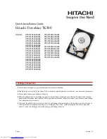 Hitachi Travelstar HTS725050A9A364 Quick Installation Manual preview