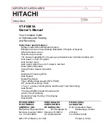 Предварительный просмотр 1 страницы Hitachi VT-FX601A Owner'S Manual