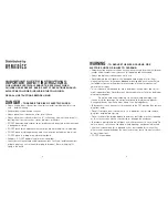 Preview for 2 page of HoMedics True HEPA AF-20 Instruction Manual And  Warranty Information